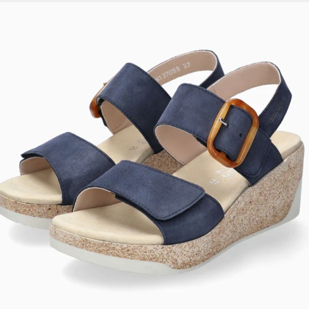 Mephisto Giulia Wedge Comfort Sandals in Jean Blue SZ EU41 (US10) Vacation